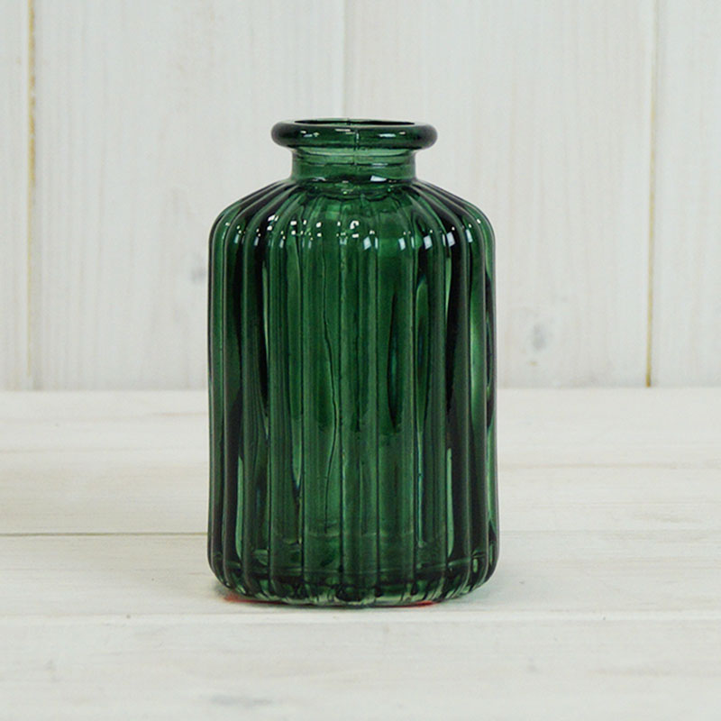 Green Ribbed Glass Bottle (10cm) detail page